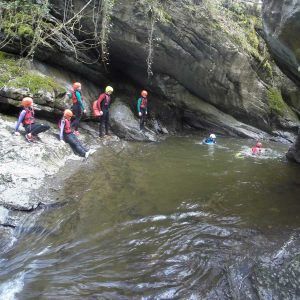 A school group enjoying a day out offsite gorge walking
